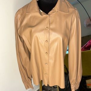 Asos Carmel Faux Leather Button-Down Shirt Size 10